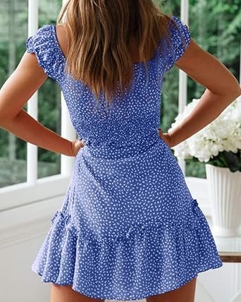 YOBECHO Women's Summer Ruffle Sleeve Mini Dress