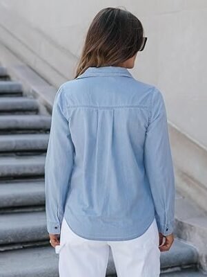 luvamia Denim Shirt Women Chambray Jean Western Shirts Long Sleeve Button Down Tops