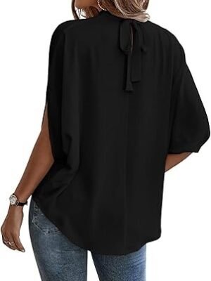 Verdusa Women's Tie Back Dolman Sleeve Blouse Top Casual Dressy Mock Neck Going Out Tops
