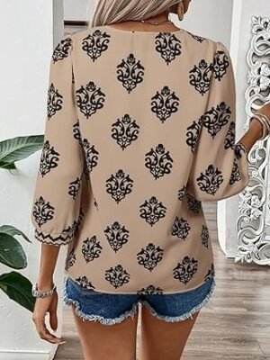 SHEWIN Women's Casual V Neck Floral Blouse