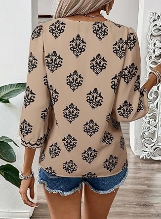 SHEWIN Women's Casual V Neck Floral Blouse
