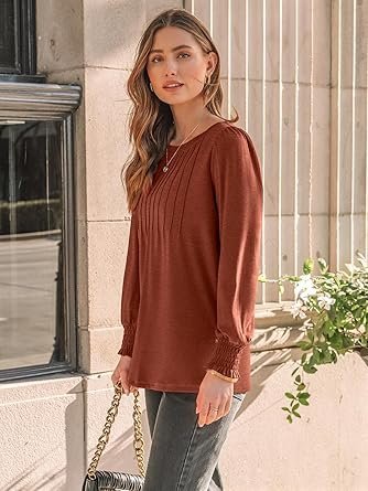 AUTOMET Long Sleeve Pleated Blouses