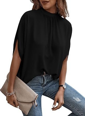 Verdusa Women's Tie Back Dolman Sleeve Blouse Top Casual Dressy Mock Neck Going Out Tops
