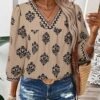 SHEWIN Women's Casual V Neck Floral Blouse