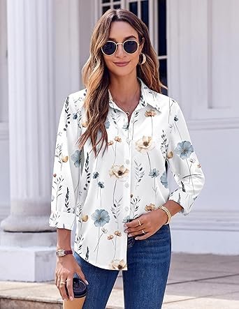 Zeagoo Women's Floral Button Down Shirts