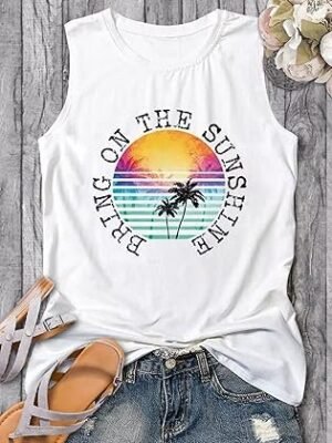 On Cruise Time Coconut Tree Tank Tops for Women Summer Vacation Sleeveless Shirts Casual Beach Praty Graphic Tees Vest