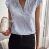 Floerns Striped Ruffle Summer Blouse