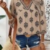 SHEWIN Women's Casual V Neck Floral Blouse