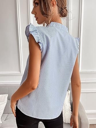 Floerns Striped Ruffle Summer Blouse