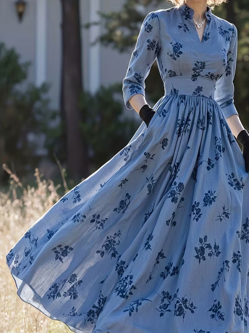 Elegant Eid V-Neck Long Dress